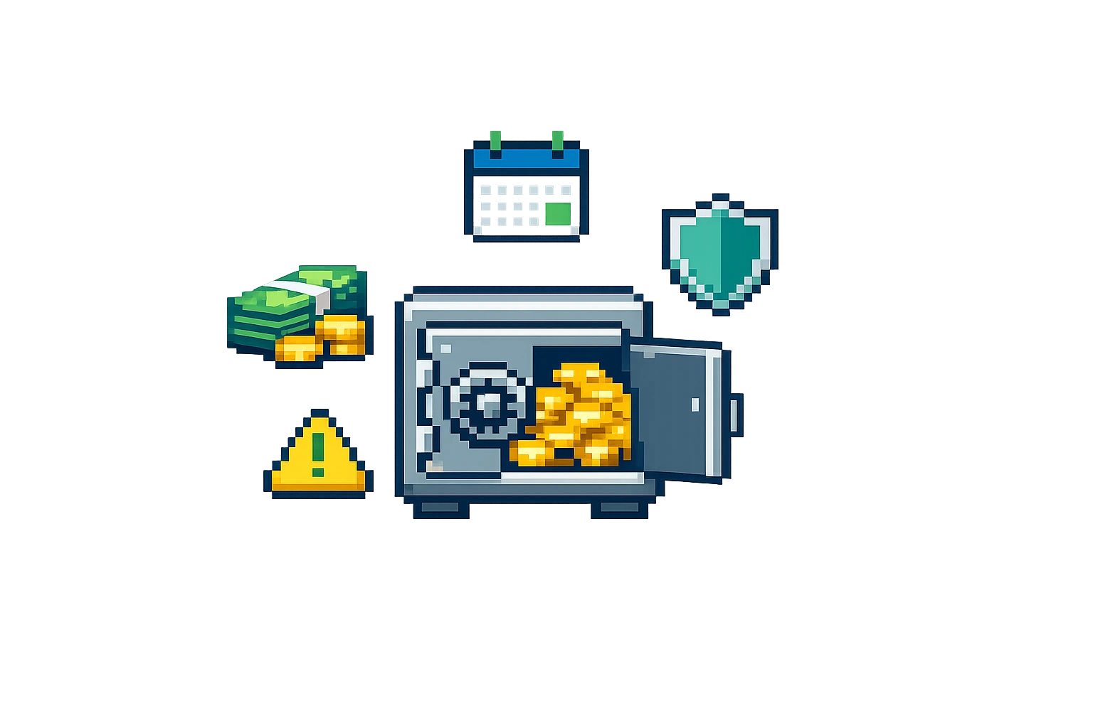 pixel art emergency fund concept showing savings, liquidity, and financial protection for unexpected expenses