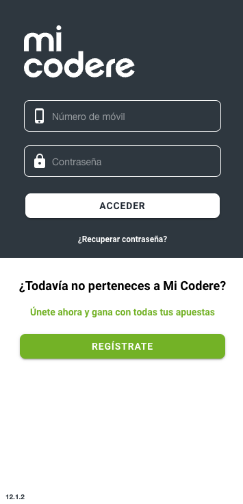 Club codere españa login page