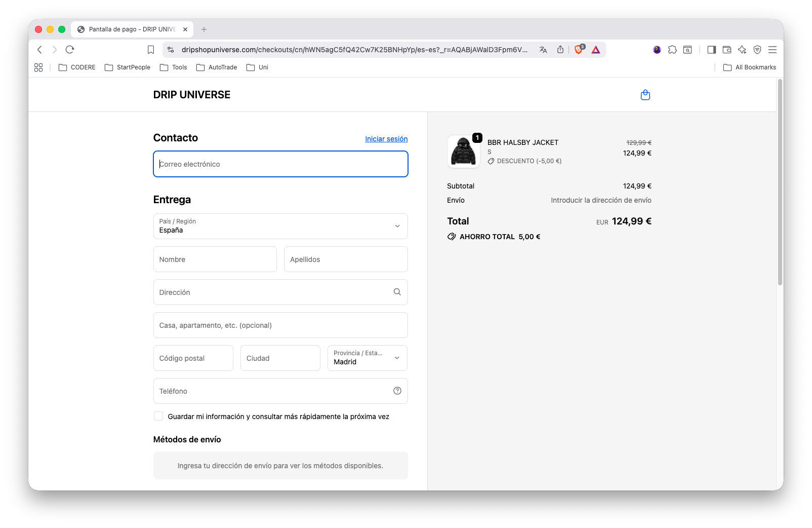 drip universe checkout page