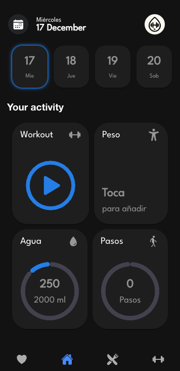 fitness hub home page dark theme
